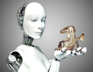 Robot Holding a Baby Dragon