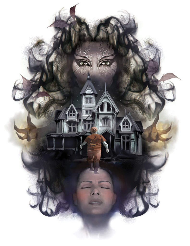House and faces in smoke in Dreamforger