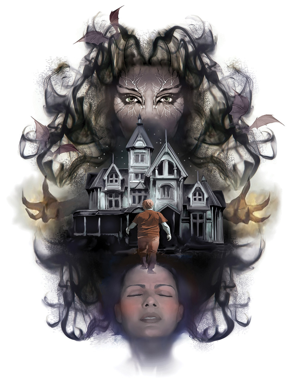 House and faces in smoke in Dreamforger