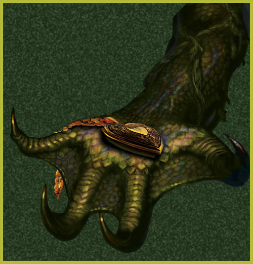 Creatures hand and locket in Myself, By Rebecca Enzor, Illustrated by Frank Schurter
