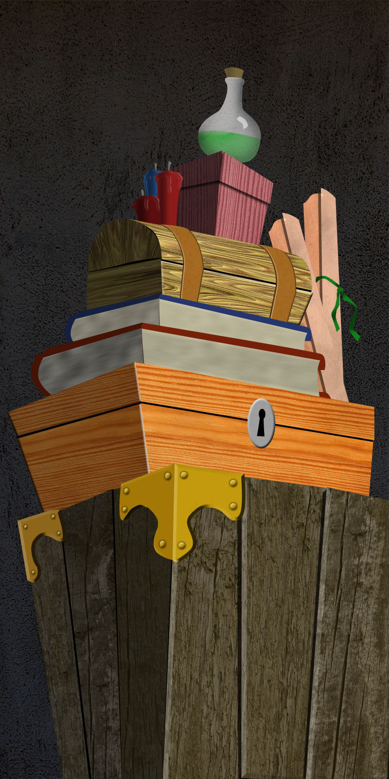 Chest and books piled up in Disarming the Dead