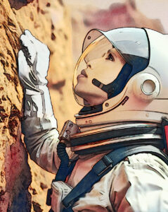 Prints, female astronaut on Mars