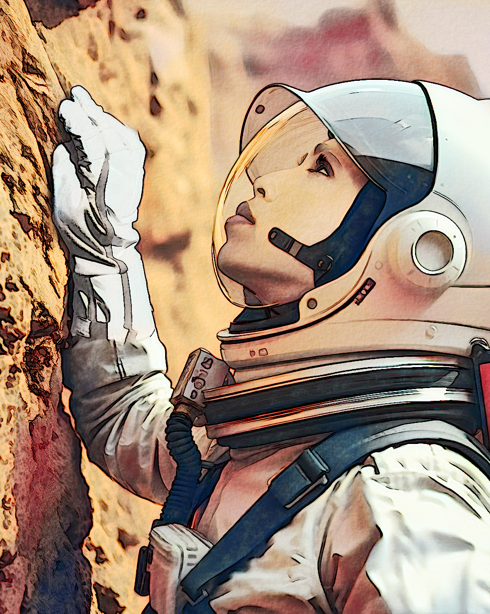 Prints, female astronaut on Mars