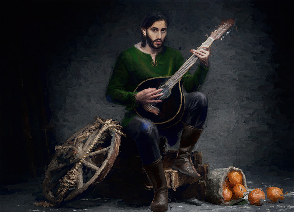Musician with Lute in Finding A Voice by Christopher Pasetto